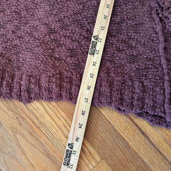 Free People Women Mauve Sheer Front Chunky Knit Pretty Pointelle Vee Sweater Sma - Picture 8 of 9